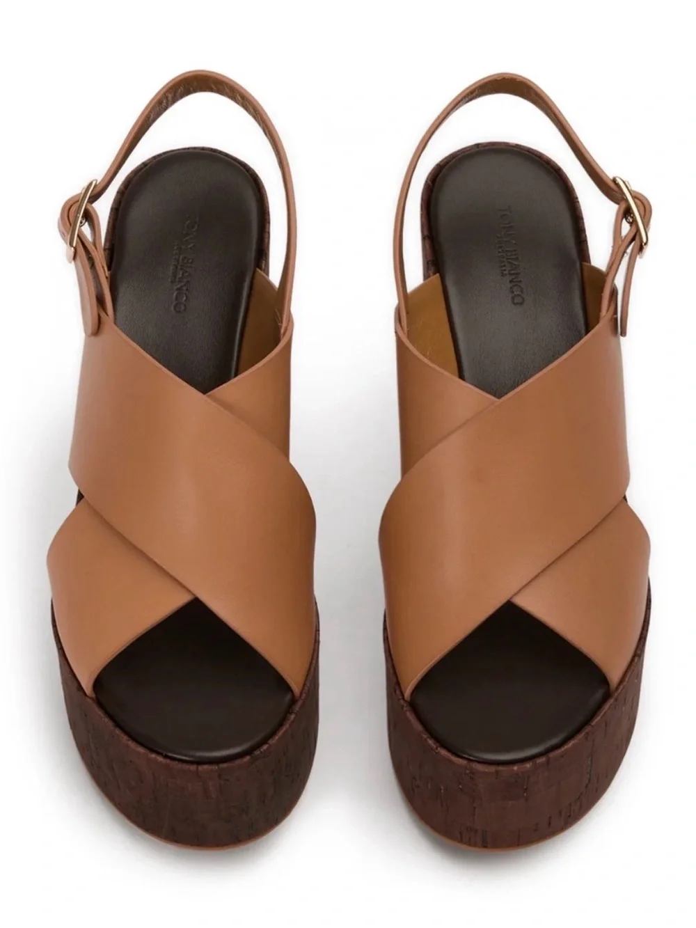 Tony Bianco Vogue Tan Como Leather Crossover Platform Wedge Sandals Size 9